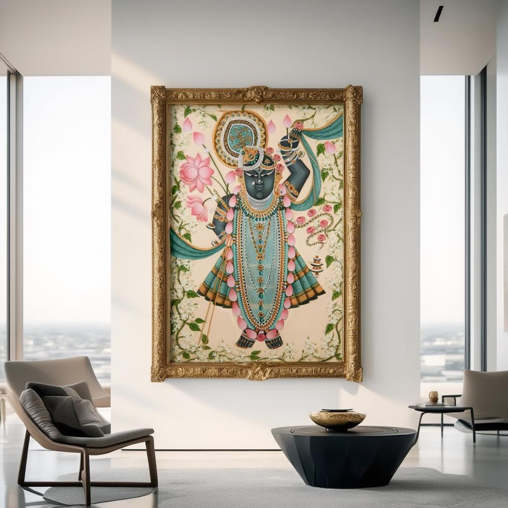 Shreenathji Floral Pichwai Art - Shrinath ji Painting, Indian Hindu God Wall Decor