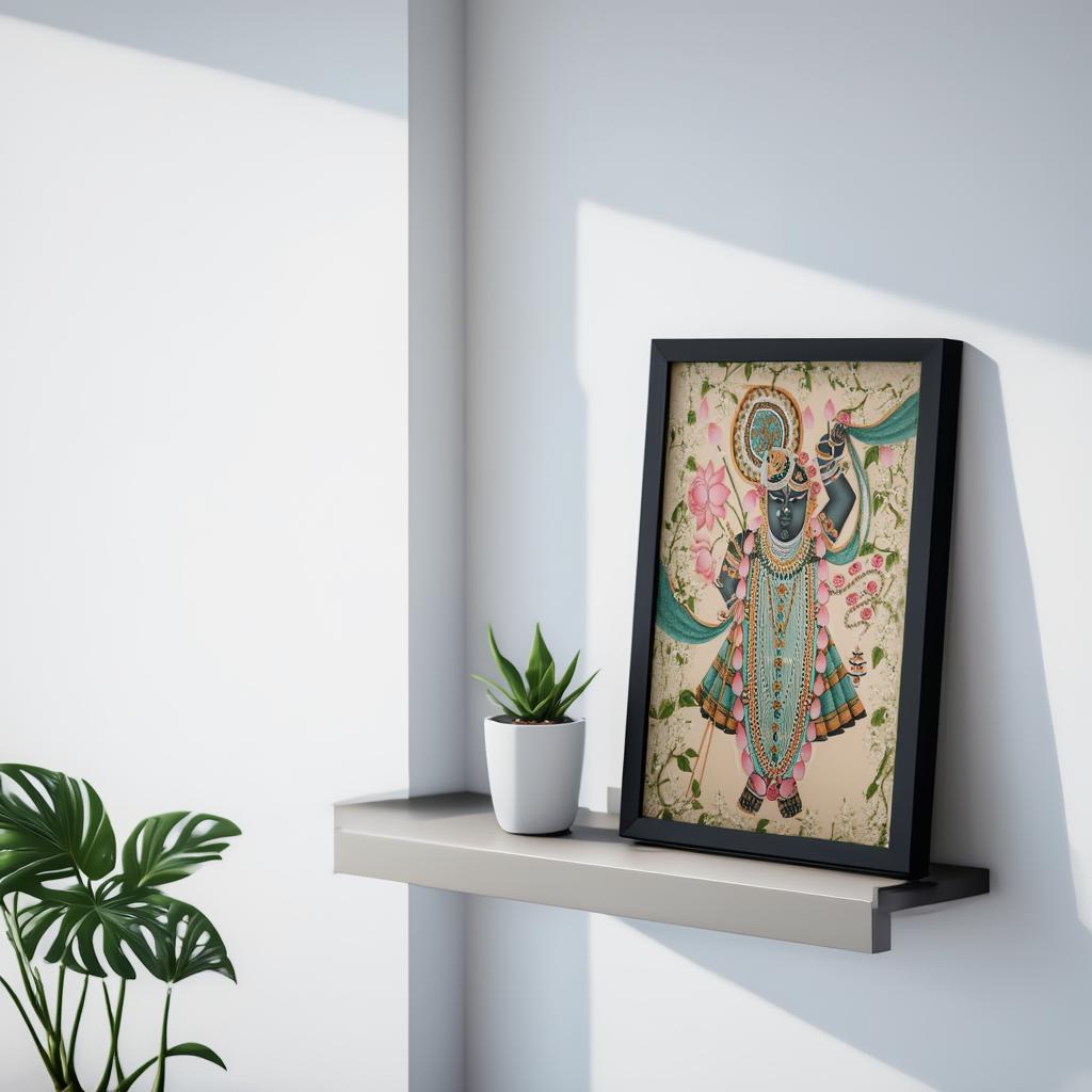 Shreenathji Floral Pichwai Art - Shrinath ji Painting, Indian Hindu God Wall Decor