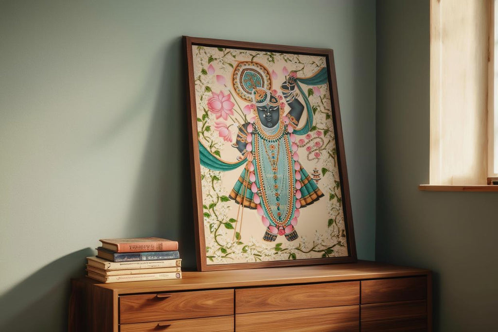 Shreenathji Floral Pichwai Art - Shrinath ji Painting, Indian Hindu God Wall Decor