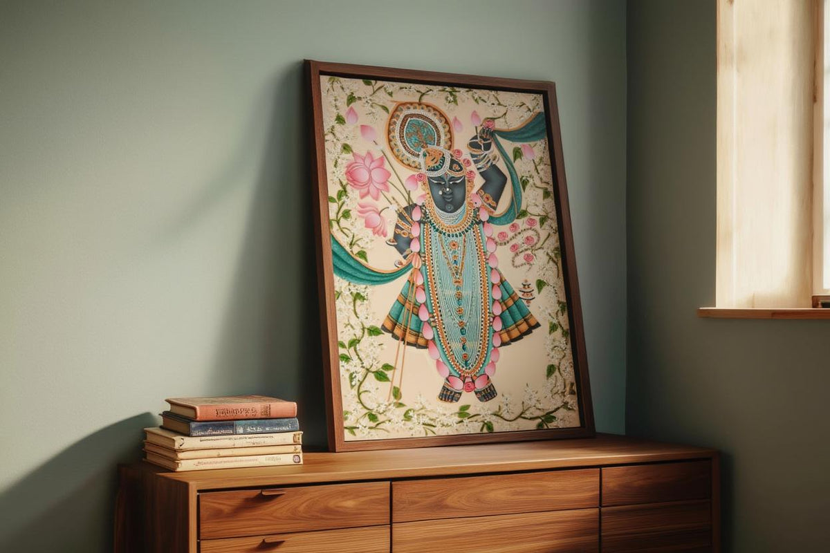 Shreenathji Floral Pichwai Art - Shrinath ji Painting, Indian Hindu God Wall Decor