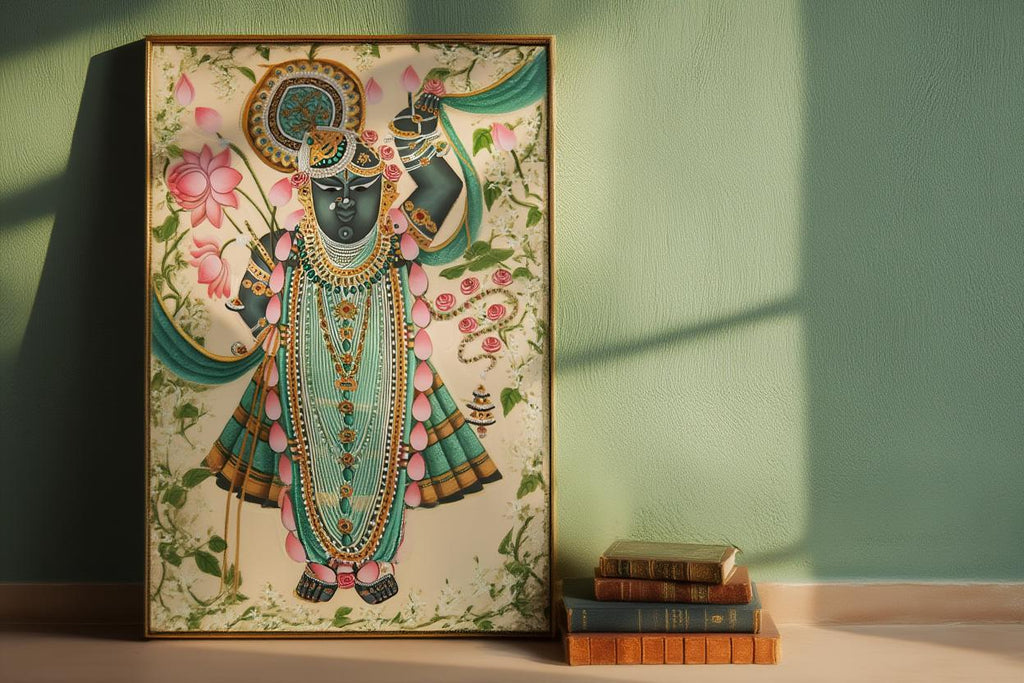 Shreenathji Floral Pichwai Art - Shrinath ji Painting, Indian Hindu God Wall Decor