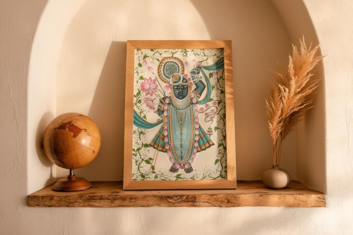 Shreenathji Floral Pichwai Art - Shrinath ji Painting, Indian Hindu God Wall Decor