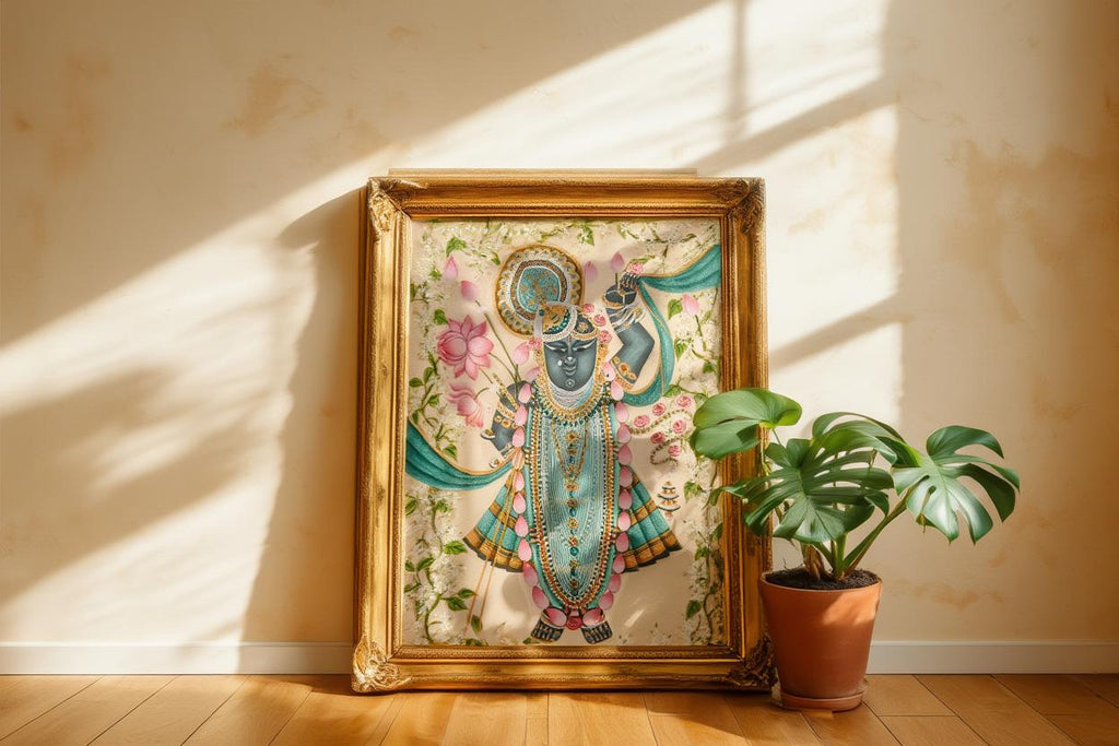 Shreenathji Floral Pichwai Art - Shrinath ji Painting, Indian Hindu God Wall Decor