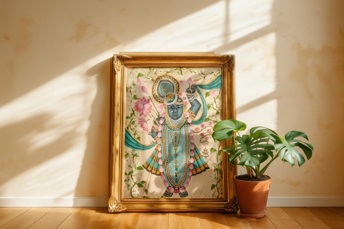 Shreenathji Floral Pichwai Art - Shrinath ji Painting, Indian Hindu God Wall Decor