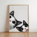 Baby Cat Wall Art, Funny Tuxedo Kitten Painting, Peeking Kitty Print, Minimalist Nursery Pet Portrait, Quirky Black & White Whimsical Decor