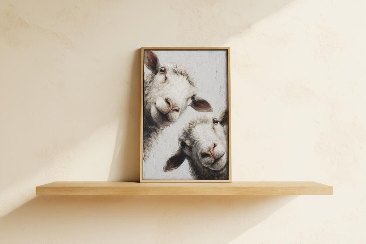 Whimsical Sheep Wall Art, Funny Lamb Oil Painting, Farmhouse Animal Art Print, Minimalist Countryside Portrait, Rustic Pastoral Decor