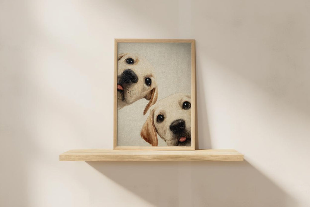 Labrador Puppies Oil Painting, Whimsical Dog Art, Peeking Pups Print