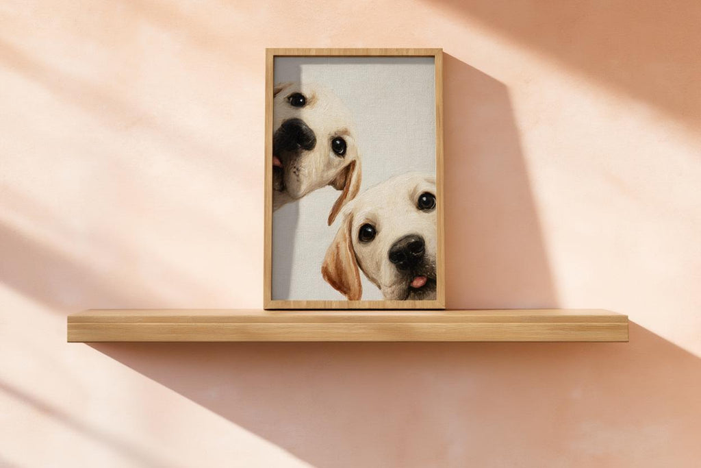 Labrador Puppies Oil Painting, Whimsical Dog Art, Peeking Pups Print