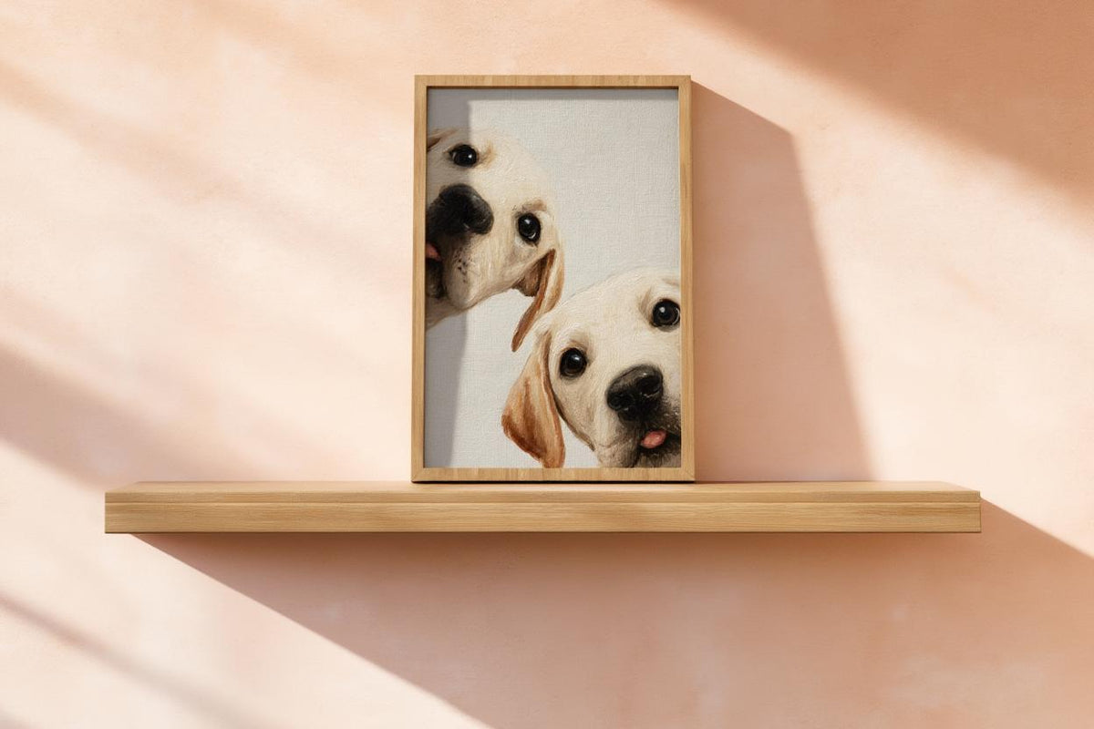 Labrador Puppies Oil Painting, Whimsical Dog Art, Peeking Pups Print
