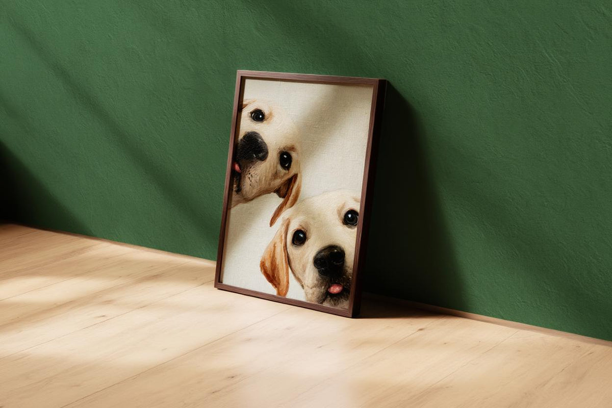 Labrador Puppies Oil Painting, Whimsical Dog Art, Peeking Pups Print