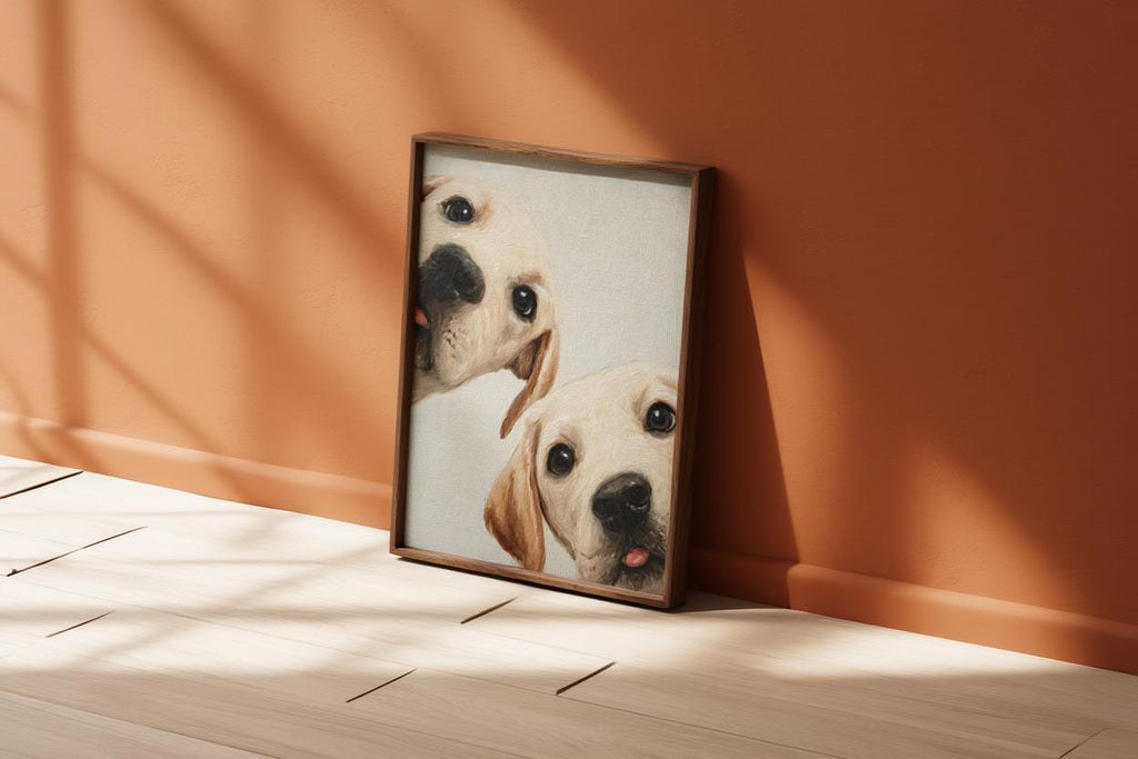 Labrador Puppies Oil Painting, Whimsical Dog Art, Peeking Pups Print