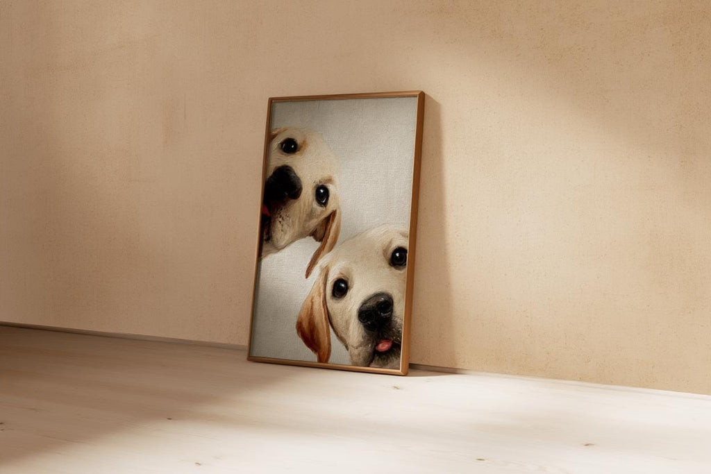 Labrador Puppies Oil Painting, Whimsical Dog Art, Peeking Pups Print