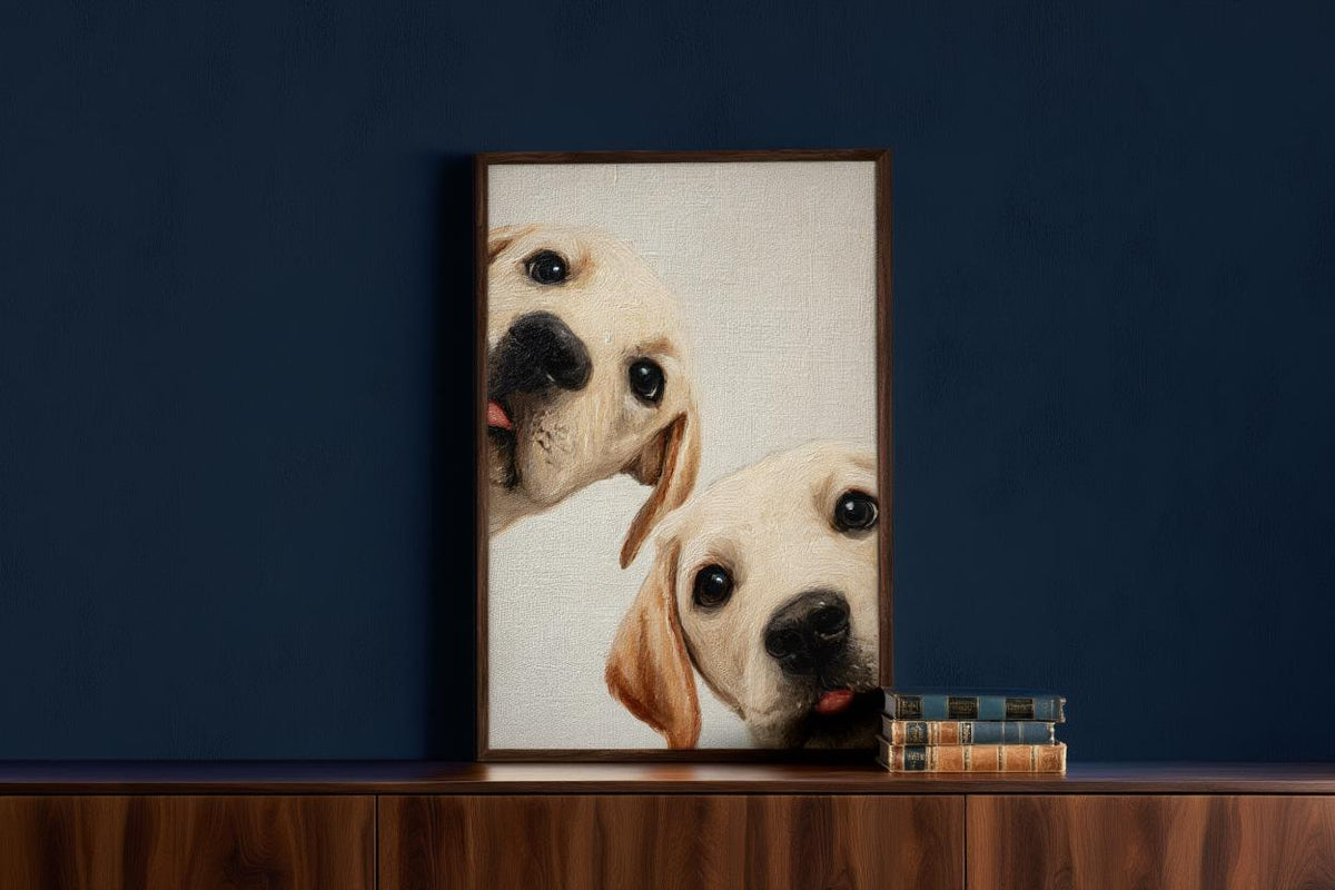 Labrador Puppies Oil Painting, Whimsical Dog Art, Peeking Pups Print