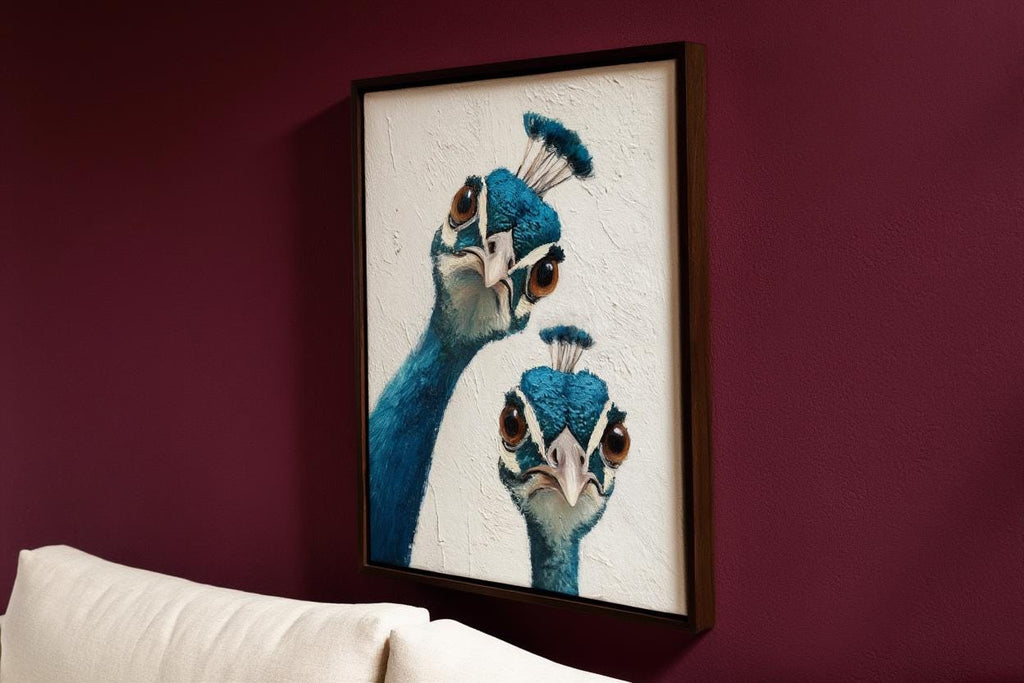 Whimsical Peacock Wall Art, Vibrant Blue Bird Painting, Funny Animal Print, Mid Century Retro Boho Poster, Quirky Colorful Home Decor Gift
