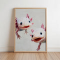 Whimsical Axolotl Oil Painting - Cute Axolotls Art Print - Pink Nursery Wall Art - Impressionist Peeking Animal Fine Art Poster