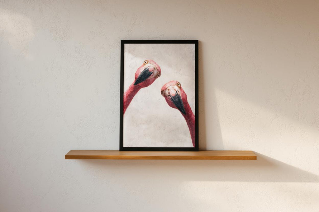 Funny Pink Flamingo Painting, Whimsical Tropical Nursery Wall Art
