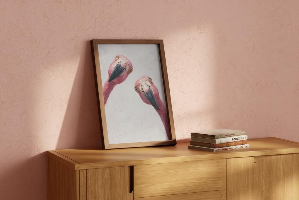 Funny Pink Flamingo Painting, Whimsical Tropical Nursery Wall Art