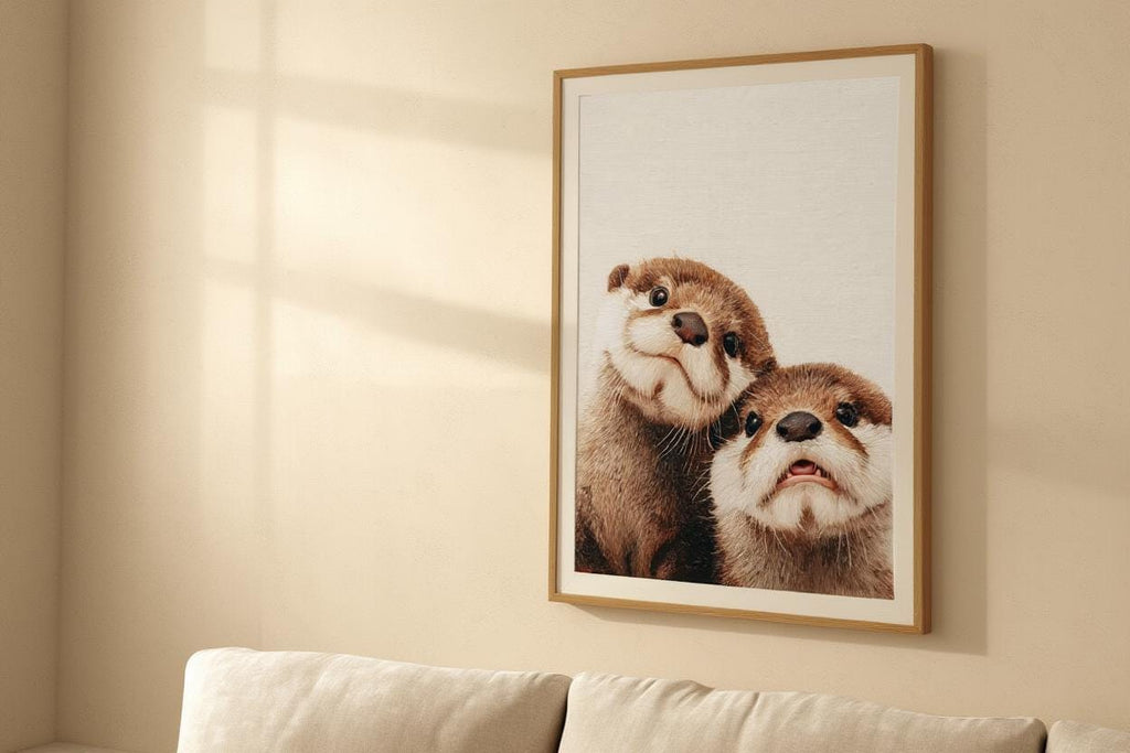 Baby Otter Wall Art, Cute Animal Nursery Decor, Whimsical Oil Painting Print, Woodland Baby Shower Gift, Gender Neutral Kids Room Decor