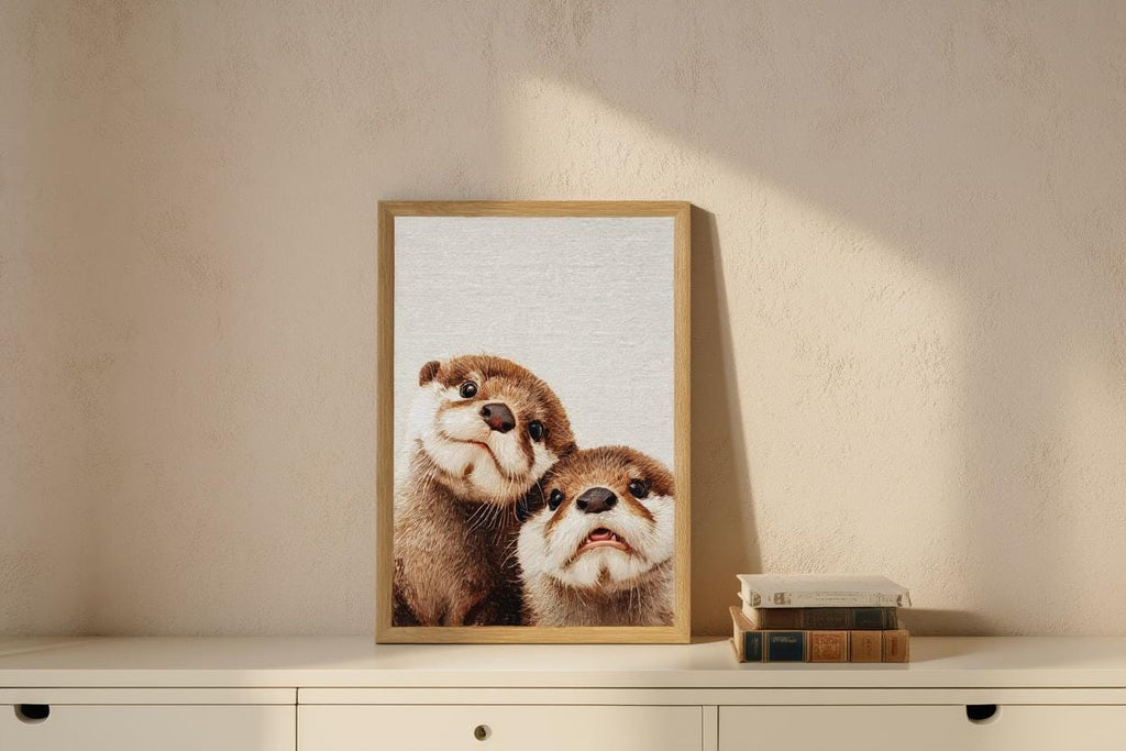 Baby Otter Wall Art, Cute Animal Nursery Decor, Whimsical Oil Painting Print, Woodland Baby Shower Gift, Gender Neutral Kids Room Decor