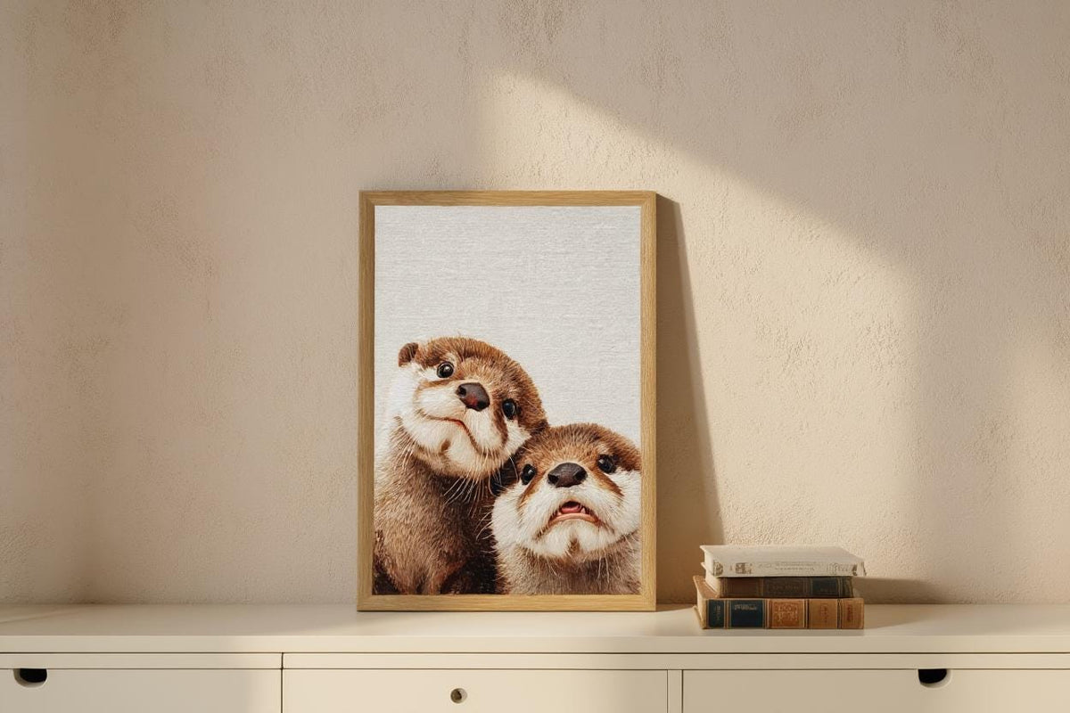 Baby Otter Wall Art, Cute Animal Nursery Decor, Whimsical Oil Painting Print, Woodland Baby Shower Gift, Gender Neutral Kids Room Decor