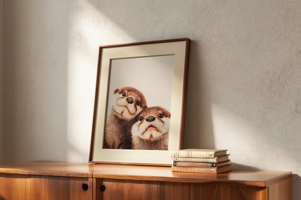 Baby Otter Wall Art, Cute Animal Nursery Decor, Whimsical Oil Painting Print, Woodland Baby Shower Gift, Gender Neutral Kids Room Decor