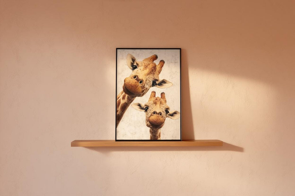 Giraffe Wall Art, Funny Safari Animal Painting, Whimsical Peeking Giraffes Print, Minimalist Wildlife Nursery Decor, Quirky Jungle Portrait