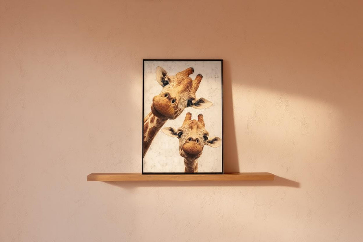 Giraffe Wall Art, Funny Safari Animal Painting, Whimsical Peeking Giraffes Print, Minimalist Wildlife Nursery Decor, Quirky Jungle Portrait