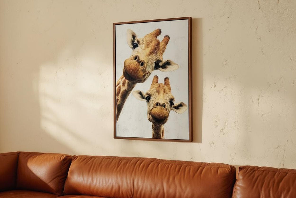 Giraffe Wall Art, Funny Safari Animal Painting, Whimsical Peeking Giraffes Print, Minimalist Wildlife Nursery Decor, Quirky Jungle Portrait