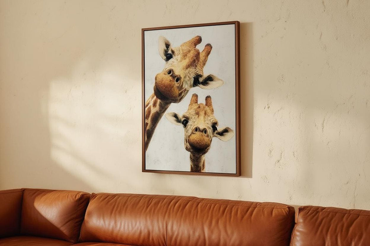 Giraffe Wall Art, Funny Safari Animal Painting, Whimsical Peeking Giraffes Print, Minimalist Wildlife Nursery Decor, Quirky Jungle Portrait