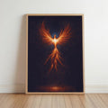 Rising Phoenix Wall Art, Fantasy Fire Bird Print, Mythological Creature Poster, Cosmic Firebird Painting