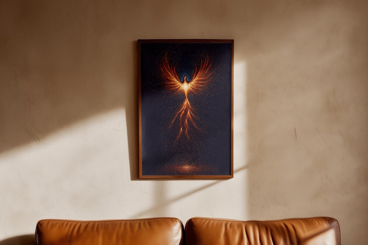 Rising Phoenix Wall Art, Fantasy Fire Bird Print, Mythological Creature Poster, Cosmic Firebird Painting