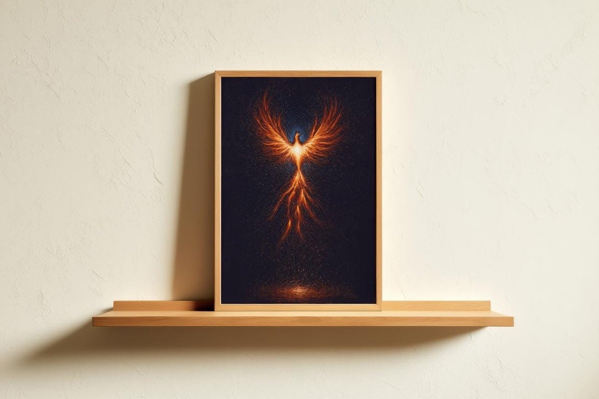 Rising Phoenix Wall Art, Fantasy Fire Bird Print, Mythological Creature Poster, Cosmic Firebird Painting