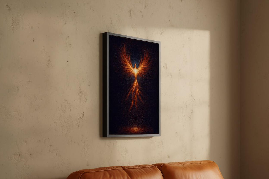 Rising Phoenix Wall Art, Fantasy Fire Bird Print, Mythological Creature Poster, Cosmic Firebird Painting