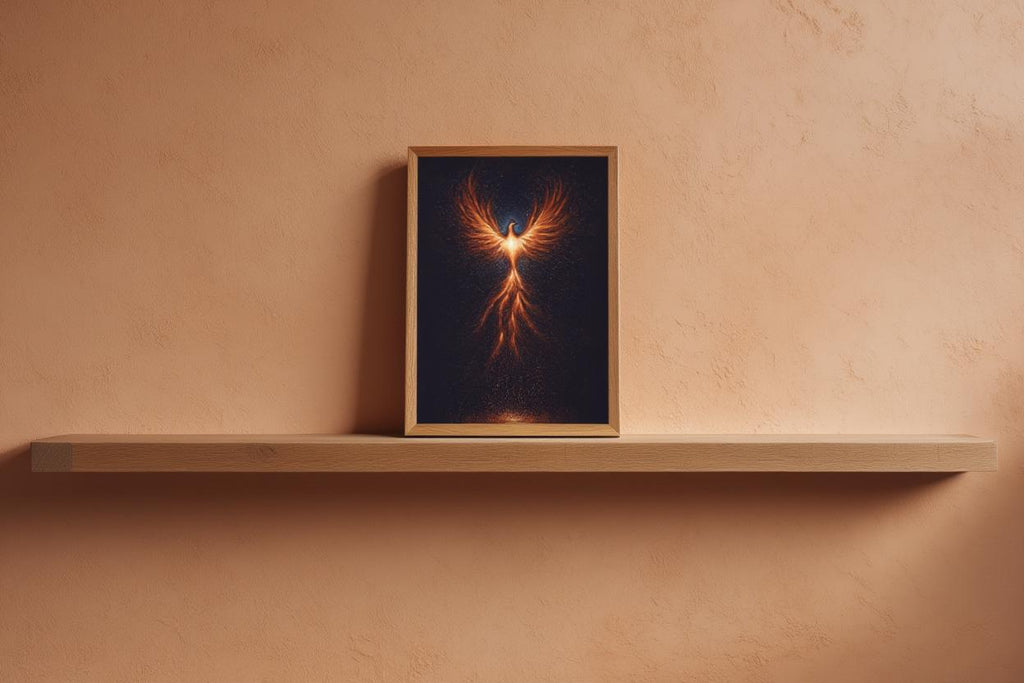 Rising Phoenix Wall Art, Fantasy Fire Bird Print, Mythological Creature Poster, Cosmic Firebird Painting