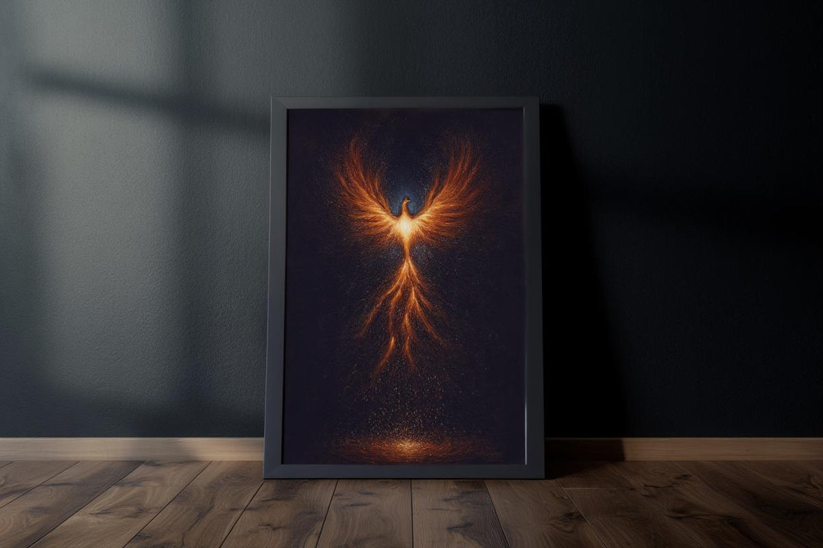 Rising Phoenix Wall Art, Fantasy Fire Bird Print, Mythological Creature Poster, Cosmic Firebird Painting