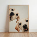Labrador Puppies Oil Painting, Whimsical Dog Art, Peeking Pups Print