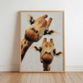 Giraffe Wall Art, Funny Safari Animal Painting, Whimsical Peeking Giraffes Print, Minimalist Wildlife Nursery Decor, Quirky Jungle Portrait