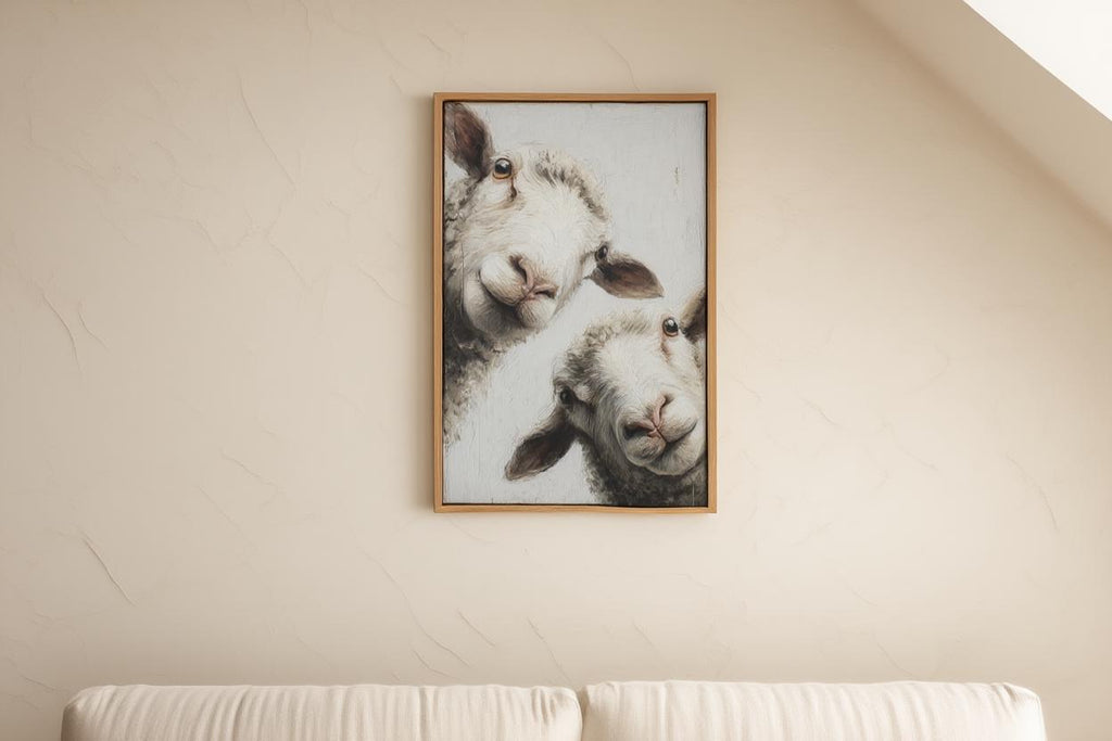 Whimsical Sheep Wall Art, Funny Lamb Oil Painting, Farmhouse Animal Art Print, Minimalist Countryside Portrait, Rustic Pastoral Decor