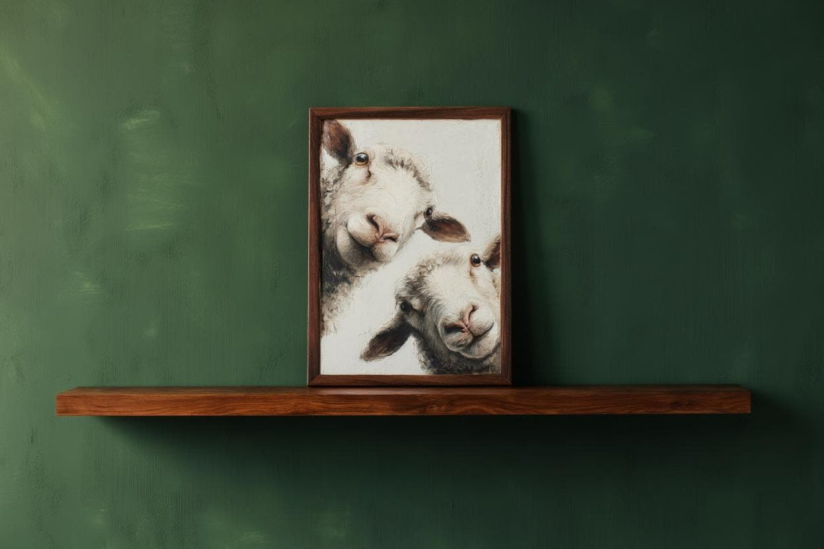 Whimsical Sheep Wall Art, Funny Lamb Oil Painting, Farmhouse Animal Art Print, Minimalist Countryside Portrait, Rustic Pastoral Decor