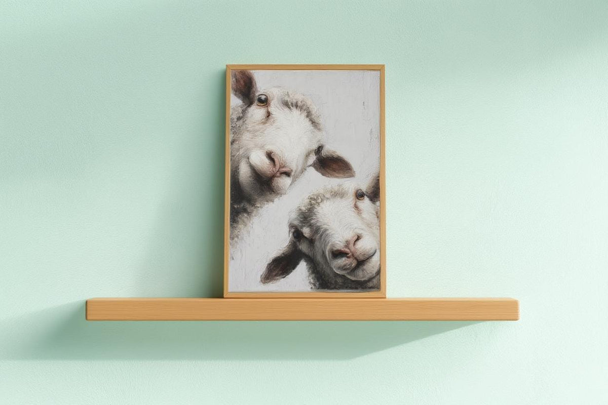 Whimsical Sheep Wall Art, Funny Lamb Oil Painting, Farmhouse Animal Art Print, Minimalist Countryside Portrait, Rustic Pastoral Decor