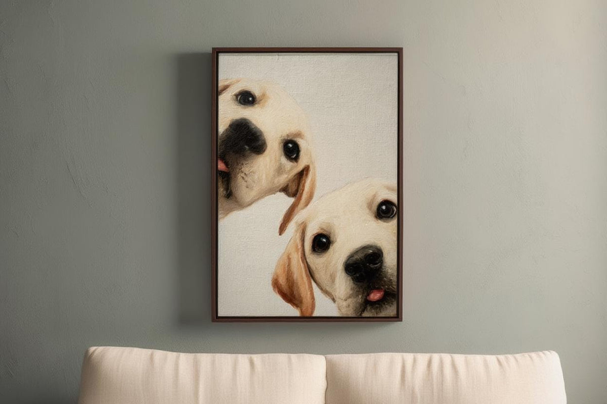 Labrador Puppies Oil Painting, Whimsical Dog Art, Peeking Pups Print