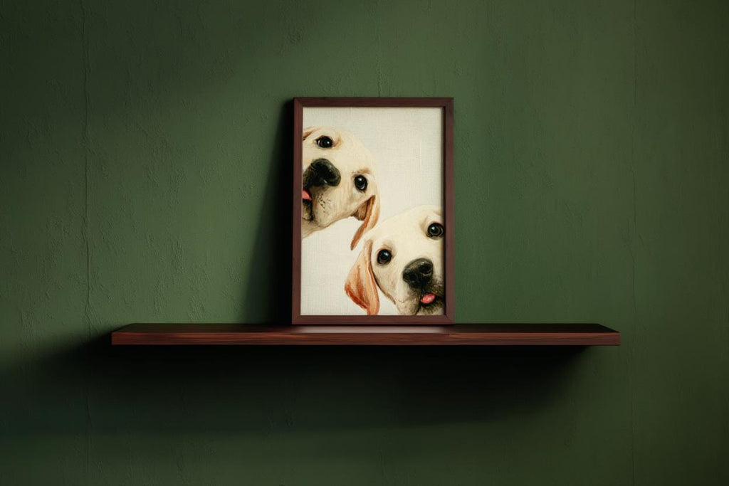 Labrador Puppies Oil Painting, Whimsical Dog Art, Peeking Pups Print