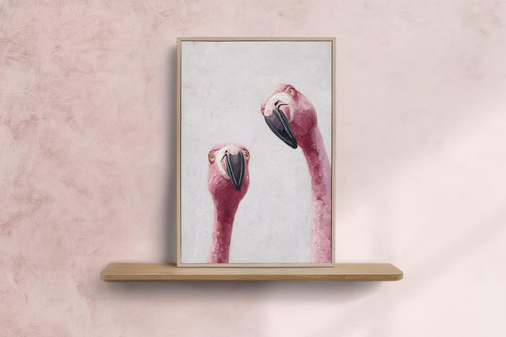 Whimsical Flamingo Wall Art, Tropical Bird Painting, Pink Animal Portrait Art Print, Funny Retro Home Decor, Quirky Birds Lover Gift Poster