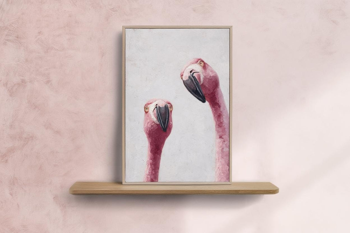 Whimsical Flamingo Wall Art, Tropical Bird Painting, Pink Animal Portrait Art Print, Funny Retro Home Decor, Quirky Birds Lover Gift Poster