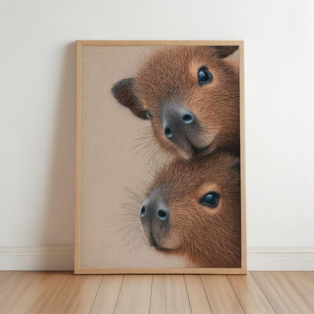 Capybara Wall Art, Baby Animals Poster, Fluffy Nursery Decor, Cute Brown Rodent Peeking Print, Kids Room Painting, Framed or Unframed