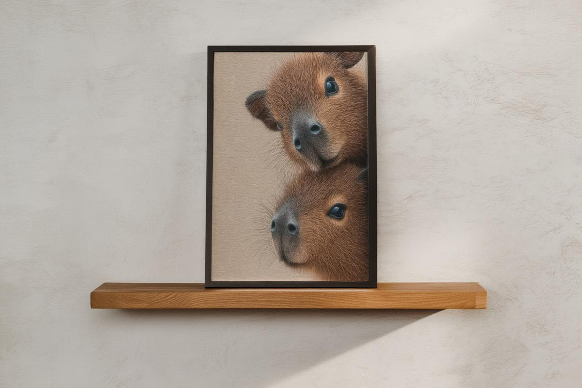 Capybara Wall Art, Baby Animals Poster, Fluffy Nursery Decor, Cute Brown Rodent Peeking Print, Kids Room Painting, Framed or Unframed