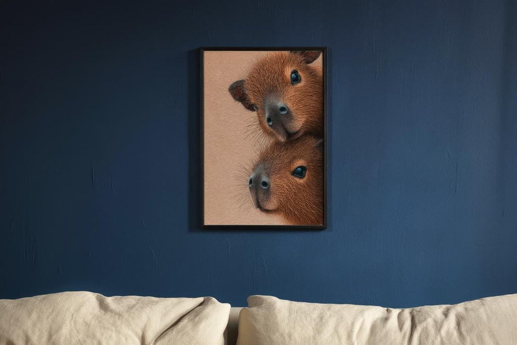 Capybara Wall Art, Baby Animals Poster, Fluffy Nursery Decor, Cute Brown Rodent Peeking Print, Kids Room Painting, Framed or Unframed