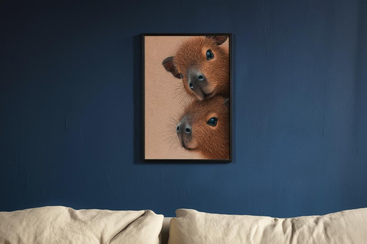Capybara Wall Art, Baby Animals Poster, Fluffy Nursery Decor, Cute Brown Rodent Peeking Print, Kids Room Painting, Framed or Unframed