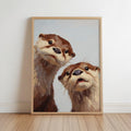 Whimsical Otter Nursery Art, Cute Animal Oil Painting, Woodland Coastal Wall Decor, Playful Kids Room Print, Peeking Otters Nature Gift