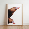 Peeking Platypus Art Print - Australian Animal Pair Gift - Whimsical Nursery Wall Decor - Cute Earth Tone Poster for Kids Room
